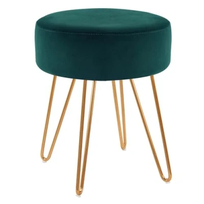 Bild av Duhome Sittpall toalettbordspall sammetspall rund ottomansk pall vadderad med metallben för sminkbord vardagsrum sovrum, ljusrosa