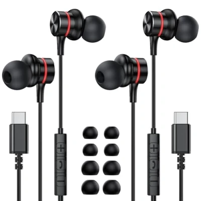 Bild av MOSWAG USB typ C hörlurar, öronsnäckor in ear trådbundna hörlurar med mikrofon för 15 Pro Max, Galaxy S23 S24 FE Ultra, Google Pixel 9 8 2Pack