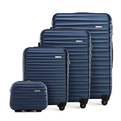 Bild av WITTCHEN Resväska 4 deligt set Rollande koffer Trolley Handbagage Hårdfodral i ABS med svänkbara hjul Kombinationslås Teleskopiskt handtag GROOVE Line Mörkblå