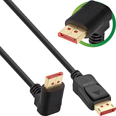 Bild av InLine DisplayPort 1.4 kabel, 8K4K, vinklad svart/guld, 2 m, 17152O