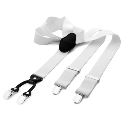 Bild av DonDon breda hängslen 3,5 cm 4 clips med läder i Y form elastisk och längdjusterbar vit