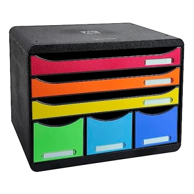 Bild av Exacompta Ref 306798D Iderama Collection Store Box Plus 6 lådor 270 x 355 271mm i storlek, 3 A4+ + tillbehörslådor, stapelbara, öppna Harlequin