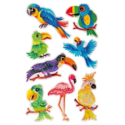Bild av Z Design AVERY Zweckform Glitter Sticker Fåglar 8 klistermärken (självhäftande färgglada barnklistermärken att leka med, hantverk, samla, för vänskapsböcker och poesialbum) 57290, 16,1 x 8,5 0,2 cm