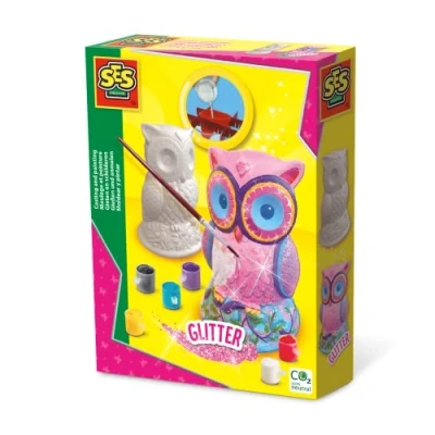 Bild av SES 012854 Gjutning och målning uggla Creative 01285 gipsfigur glitter, 5 år till 12 år, multi, medium