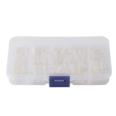 Bild av 200 st M2.5 nylon hane hona hexbultar muttrar sortiment set med plastlåda