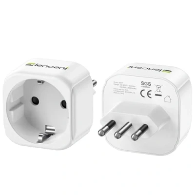 Bild av LENCENT 2 st Reseadapter Sverige/EU till Italien Laddare, Typ L Laddningsadapter för Dator, Mobiltelefon Travel Adapter Uttag, Socket Strömadapter Italien, Chile, Maldiverna, Uruguay, Syrien, Vit