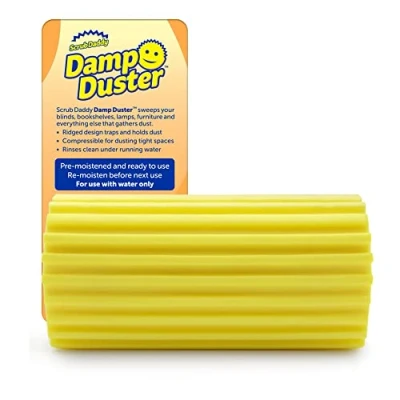 Bild av Scrub Daddy Damp Duster Tvättbar Rengöringssvamp för trägardiner Radiatorer Basbord Speglar &amp; spindelnät Antistatisk dammgul