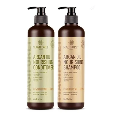 Bild av Argan Oil Shampoo and Conditioner Set (2 x 500ml) MagiForet ekologiskt schampo &amp; balsam Sulfatfritt Mjukt smidigt, Skonsamt För lockigt och färgbehandlat hår, kvinnor män