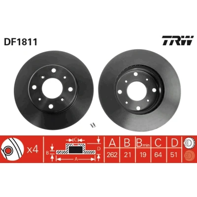Bild av TRW DF1811 Disque de frein 262 21 4 114,3 ventilé peint avec vis/boulons ROVER: 800 Berline, HONDA: LEGEND 1