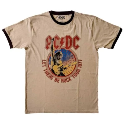 Bild av AC/DC Ringer T Shirt Let There Be Rock Tour &#039;77 Official Unisex Sand M