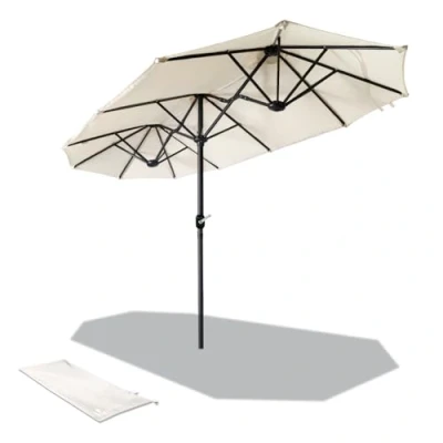Bild av VOUNOT Dubbelt parasoll med handvev, marknadsparaply trädgårdsparaply terrassparaply, solskydd, 150 x 300 cm, Beige, Groß, cm beige