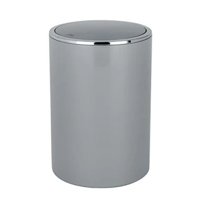 Bild av WENKO Kosmetikabehållare Inca 5 liter, avfallsbehållare med lock för gästtoalett, badrumskorg svänglock, liten plastsoptunna, BPA fri, Ø 18,5 x 25,5 cm, grå