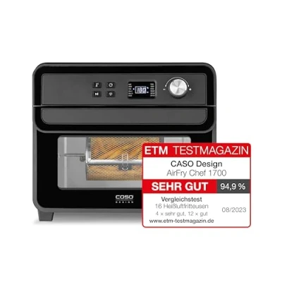 Bild av CASO AirFry Chef 1700 design varmluftsfritös, redo att startas direkt utan uppvärmning, 3 skjutnivåer, temperaturområde 40 C till 230 (i steg om 5 C), timer, kraftfull 1 700 watt, svart