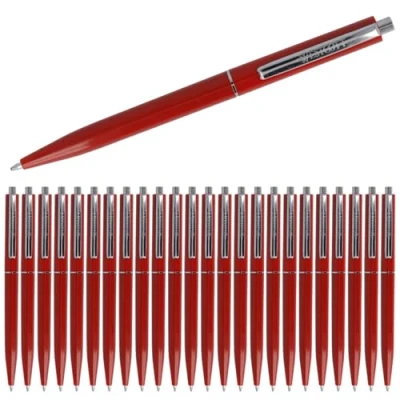 Bild av Westcott kulspetspenna ALLTIME röd 25 stycken Indragbara biropennor med rött bläck linjebredd M X20 standardpåfyllning dokumentsäker ISO 12757 2 Robust metallklämma E 737449 00