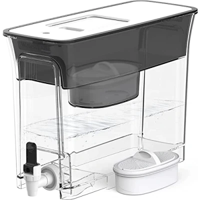 Bild av Vattendroppe smal vattenfilterbehållare, 1 x 60 dagars filter, minskar klor, smak och lukt, BPA fri, 5 l, svart (ersättningsfilter: WD PF 01A Plus)