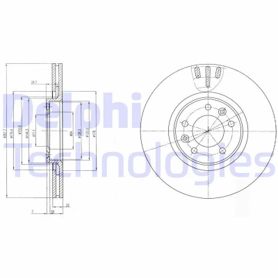 Bild av DELPHI BG4150 Disque de frein 302 22 5 ventilé huilé non traité sans roulement roue, bague ABS CITROËN: C6 Berline