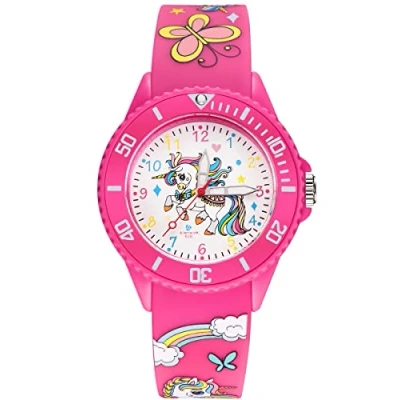 Bild av Alienwork Enhörning Flicka Barnklocka Pedagogisk Flickor Lära Tid Rosa Silikon Armband Multi Vattentät 5 ATM Inlärningstid