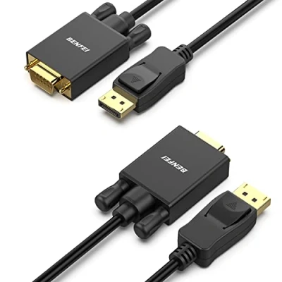 Bild av BENFEI displayport till VGA 1,8 m kabel 2 pack, adapter hane guldpläterad sladd för Lenovo, Dell, HP, ASUS och andra märken