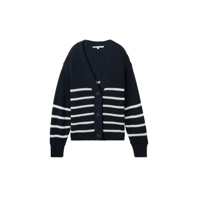 Bild av TOM Tailor Denim MIT Vausschnitt Kofta, Storlek: XS, Placed navy white stripe