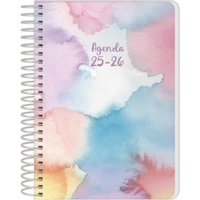 Bild av Q Kalon Skolkalender 2025 2026 Dag per sida, Storlek A6 (12x17 cm), Spanska och Engelska, September till Juni, Spiralbindning, Mjukt omslag med plastskydd Stain