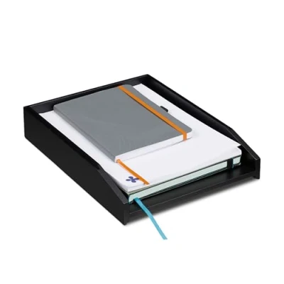 Bild av Relaxdays brevfack stapelbar, DIN A4 papper, kontor, skrivbord, dokumentfack bambu, HBT 6 x 25 33 cm, svart