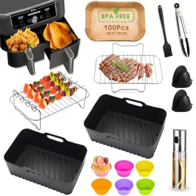 Bild av HUMTEOXI varmluftsfritös tillbehör, luftfryer tillbehör för ninja Foodi AF400EU AF300EU 7,6 l 9,5 och andra dubbla zoner luftfrys, BPA fri, dubbel zon varmluftsfritös, Air Fryer