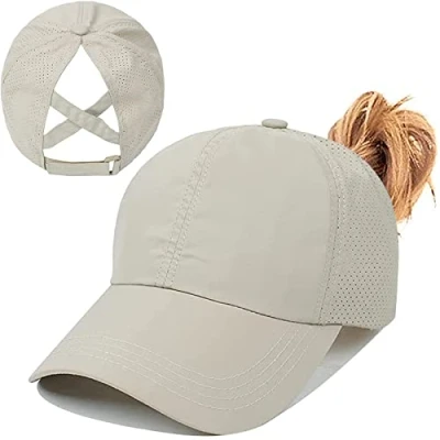 Bild av Hästsvans Baseballkeps för kvinnor, justerbar andningsbar snabbtorkande mesh ponycap, Khaki, one size
