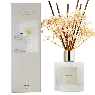 Bild av Cocorrína Reed Diffuser CLEAR AIR Set 200 ml Ljus Luft Doftspridare med pinnar Hem Doft Essential Oil för Badrum Hylla Dekoration