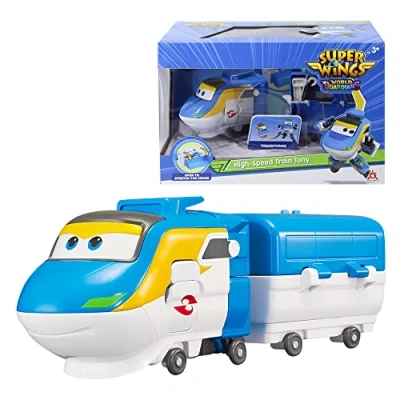 Bild av Super Wings Transformationståg Robot Tony lämplig för 3 4 5 6 7 år gamla pojkar och flickor, omvandlingståg, actionfigurer förskola, lek födelsedagspresenter, 15 cm