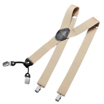 Bild av DonDon breda hängslen 3,5 cm 4 clips med läder i Y form elastisk och längdjusterbar Beige