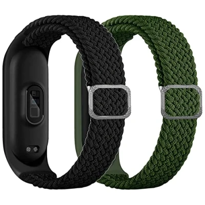 Bild av ACTECH Armband för Xiaomi Mi Band 6/6 NFC Armband, 5 4/Mi 3 2 stycken Nylon Stickband Ersätt Svart/grön, Stilren