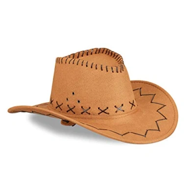 Bild av Relaxdays 10024992_93 Cowboyhatt karneval, västernhatt, för vuxna, i västerländsk stil, med pannband, karnevalshatt, brun, unisex, 16 x 35,5 39 cm