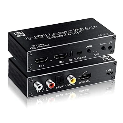 Bild av NÖRDIC HDMI switch 2 till 1 med Audio Extractor och ARC 4K 60hz SPDIF Coaxial RCA L/R stereo