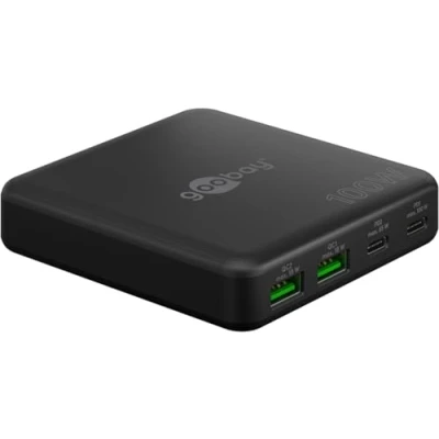 Bild av goobay USB C laddare med 100 W effekt, Power Delivery 2 och GaN 4 Port Netzteil, stationär laddare, smal design, svart, 70764