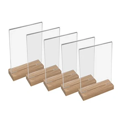 Bild av HMF 46944 bordsstativ i akryl med träfot 5 stycken DIN A4 stående format glasklar