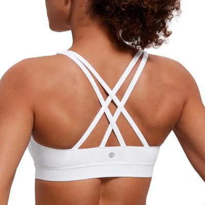 Bild av CRZ Yoga Strappy Sports Bh För Kvinnor Criss Cross Back Workout Vadderad Trådlös Vit S