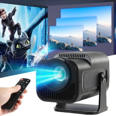Bild av Miniprojektor,HY320 Mini 4K 200 ANSI projektor med Wifi 6 och Bluetooth 5，Bärbar Auto Keystone korrigering, 30&quot; 130&quot; skärm,180roterbar,Android 11.0 Smart Movie Projector (Svart)