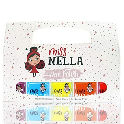 Bild av Miss Nella sommar (Summer Time) Set med 5 stycken nagellack för barn, lila, blå/gul, orange/röd (Little Popper/Mermaid Blue/Sun Kissed/Poppy Fields/Strawberry Cream)
