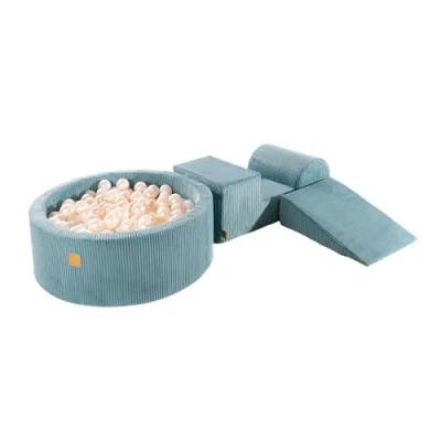 Bild av MEOWBABY Lekset med Bollbad 240x45cm/200 Bollar Skumspelsblock Barnrum Skumlekset Skummodul Lekplats för Barn Baby Rumsleksak, Manchester, Turkos: Pärlvit