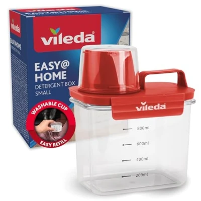 Bild av Vileda tvättmedelslåda 1 100 ml röd praktisk förvaring för tvättpulver inklusive mätkopp exakt dosering lufttät och platsbesparande