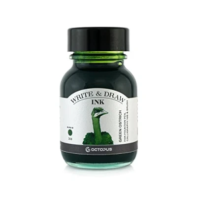 Bild av Octopus Write and Draw Ink 359 grön struts, vattentätt bläck för att skriva och rita, kalligrafibläck, ljusäkta ritbläck reservoarpennor, grönt, 50 ml