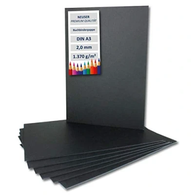 Bild av NEUSER PAPIER 10 x bokbindningspapper DIN A3 i svart, tjocklek: 2,0 mm, grammage: 1 340 g/m2