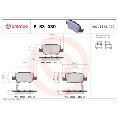 Bild av BREMBO P 83 080X Jeu de plaquettes frein avec indicateur d&#039;usure accessoires TOYOTA: Auris 5 portes, Break, Corolla XI Berline