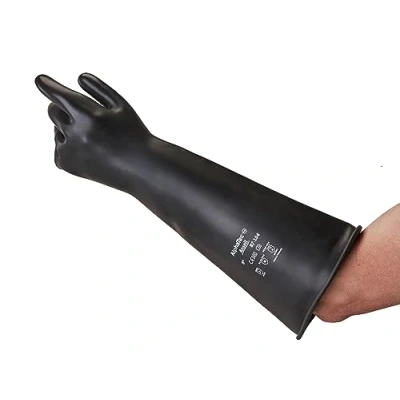 Bild av Ansell AlphaTec 87 104 kemikalieskyddshandskar latex, skydd för mekaniskt, industriellt och kemiskt arbete, flexibilitet elasticitet, arbetshandskar kvinnor män,10,5, svart (1 par) XL