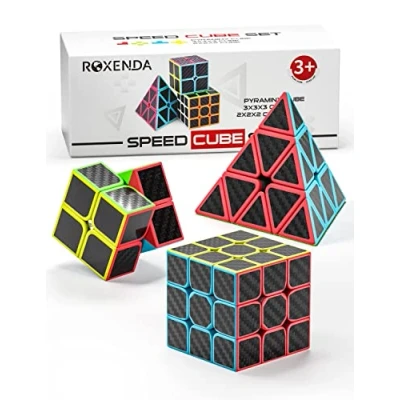 Bild av ROXENDA Magisk Kub, Speed Cube Set med 2x2 3x3 Pyramid Kub (Kolfiber)
