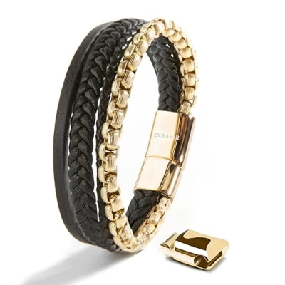 Bild av SERASAR Läderarmband för Män 20cm Flätat Guld Armband Pojkarmband Hanarmband Smyckepresentidé Jubileumspresenter Present till Make, Pojkvän, Vänner