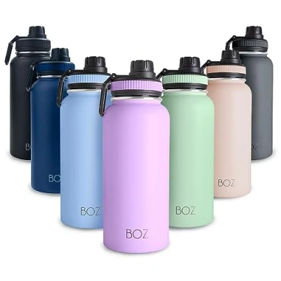 Bild av BOZ vattenflaska i rostfritt stål Vaccumisolerad 32 Oz BPA fri sportvattenflaska med bred mun för gym piplock Termisk varm &amp; kall 1 liters lavendel