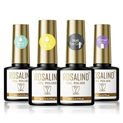 Bild av ROSALIND Base Coat Top Matte Primer Gel Nail Polish, Unterlack und Überlack für nägel, Soak Off UV LED För Nageldesign 4PCS 8ml