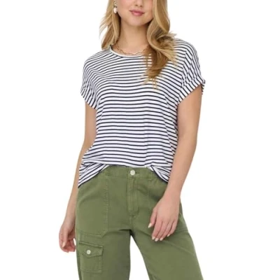 Bild av ONLY Onlmoster Stripe O NECK Tshirt med print, Storlek: XS, Cloud dancer stripes/naval academy