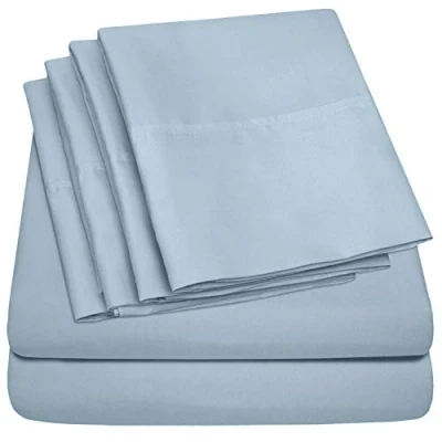 Bild av king Size sänglakan 6 delar, 1500 Supreme kollektionen, fin, borstad mikrofiber, djupa fickor, lakanset, sängkläder 2 extra örngott, king, blå (Misty Blue)